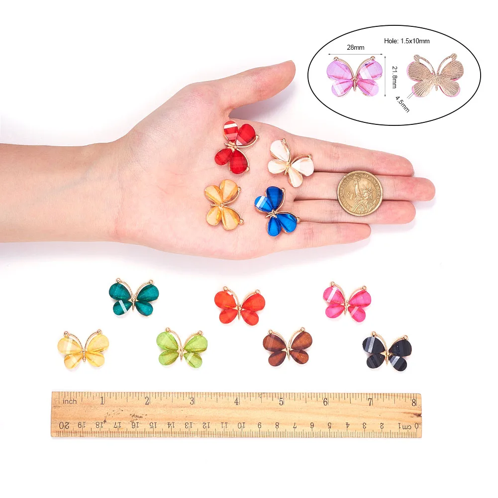 56Pcs 14 Colors Colorful Butterfly Charms Glass Animal Pendants Mixed Color for DIY Bracelet Necklace Earrings Jewelry Making