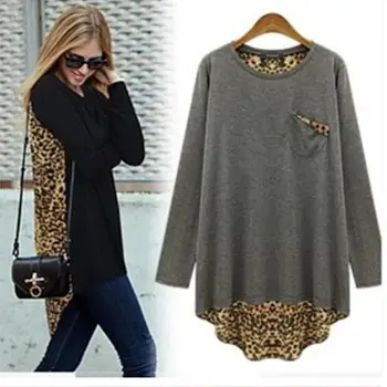 

Women vintage Leopard shirts black long sleeve loose plus size casual tops blusas chemise female T-shirt XL-5XL