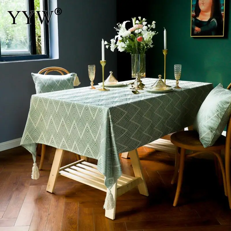 

Wave Table Cloth Rectangular Tablecloths In Cotton Fabric Table Cover For Home Party Decor Toalha De Mesa Tassel Tapete Obrus