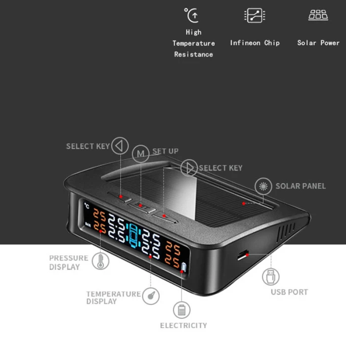 Автомобильная система мониторинга давления в шинах, портативная система TPMS на солнечной энергии, 4 внешних датчика DXY88