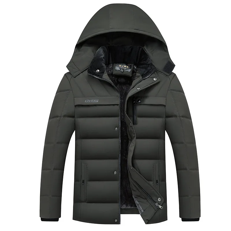 Горячее предложение, модное зимнее пальто с капюшоном для мужчин, Толстая Теплая мужская зимняя куртка, ветрозащитная парка в подарок для отца - Цвет: Армейский зеленый