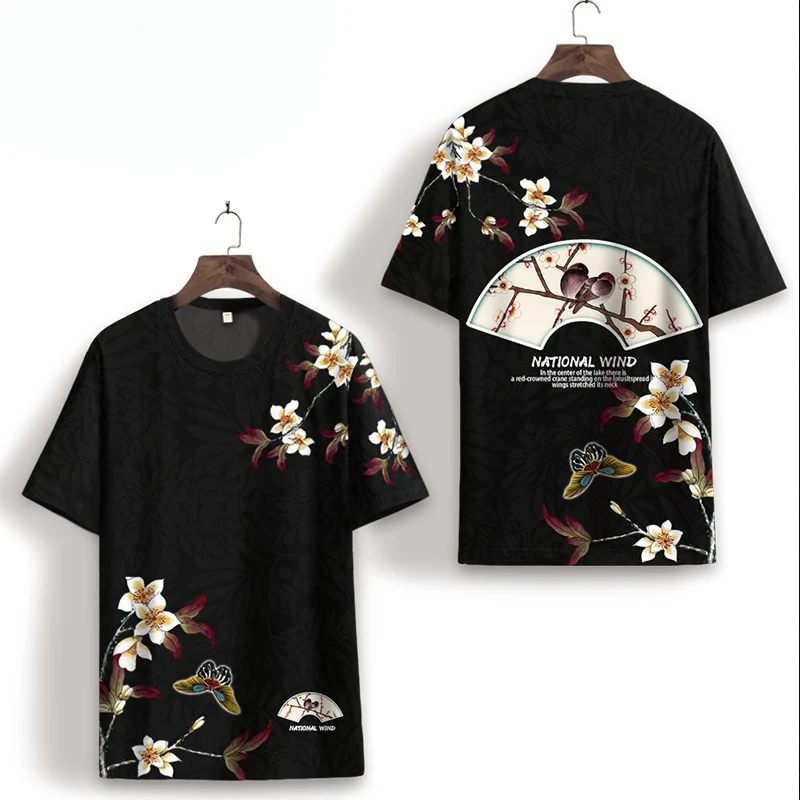 

Exquisite flower bird pattern 3d printing short-sleeved t shirt Summer New quality soft breathable icy smooth t shirt men XS-7XL