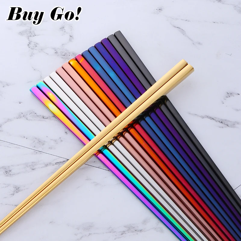 1 pair Sushi Chopsticks 304 stainless steel Food Grade Square Chinese Silver Metal Chopstick Reusable Chop Stick Kitchen Tools