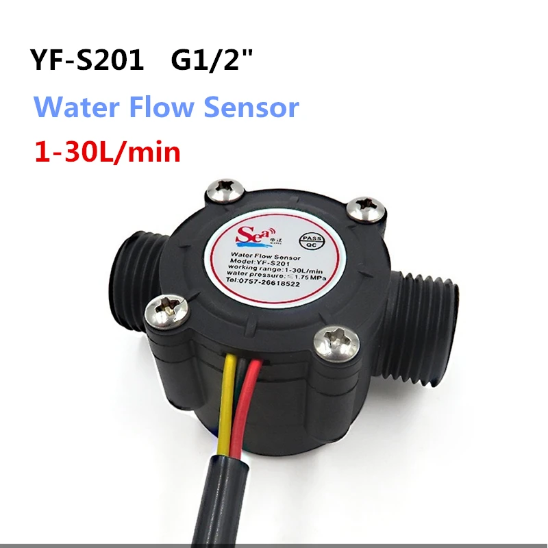 YF-S201 Turbine Flowmeter DC3.5~24V G1/2"1-30L/min Hall Water Sea Plastic Flow Sensor Meter NPN Signal