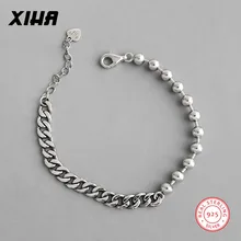 925 пробы серебряный черный панцирной кубинской цепи браслет для женщин персонализированные Асимметричные Европейские Бусины регулируемый браслет для мужчин