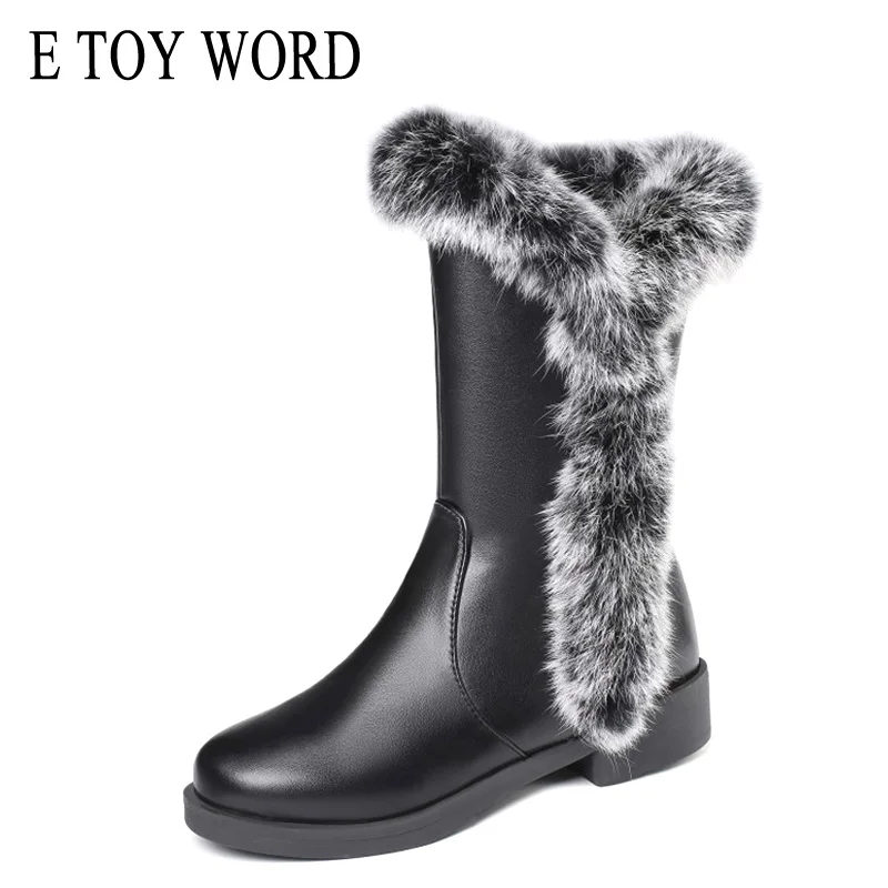 

E TOY WORD New high-profile fur snow boots women's fashion fur one plus velvet warm boots leather waterproof winter boots shoes