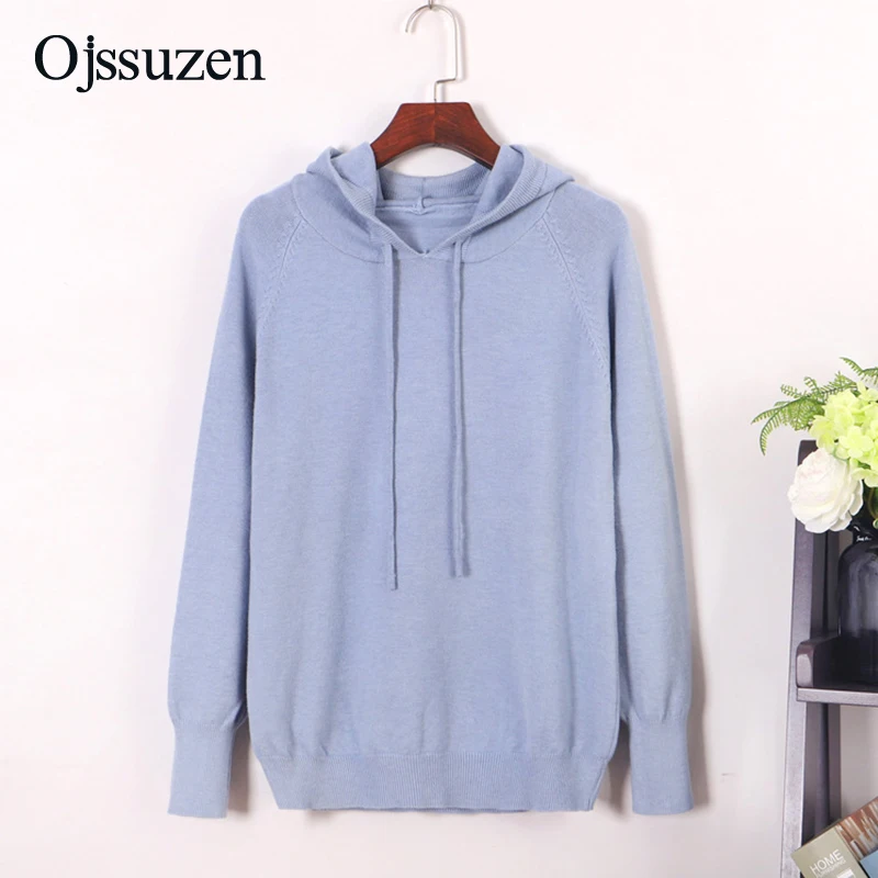 

With Hooded Sweater Women Pullovers Lace Up Soft Jumpers Long Sleeve Spring Autumn Knitted Sweaters Ladies