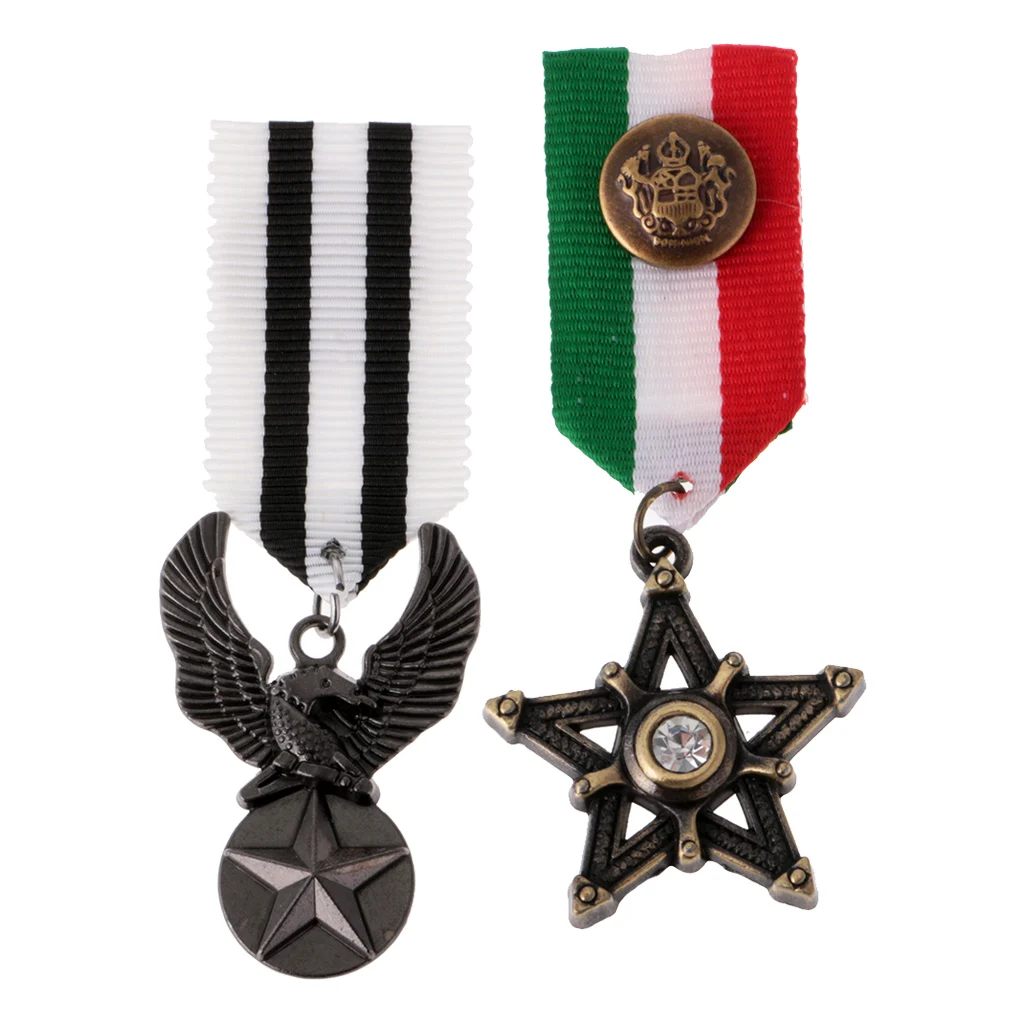 2 Pcs Vintage Men's Uniform Medal Star Eagle Pendant Streampunk Brooch Badge Jewelry