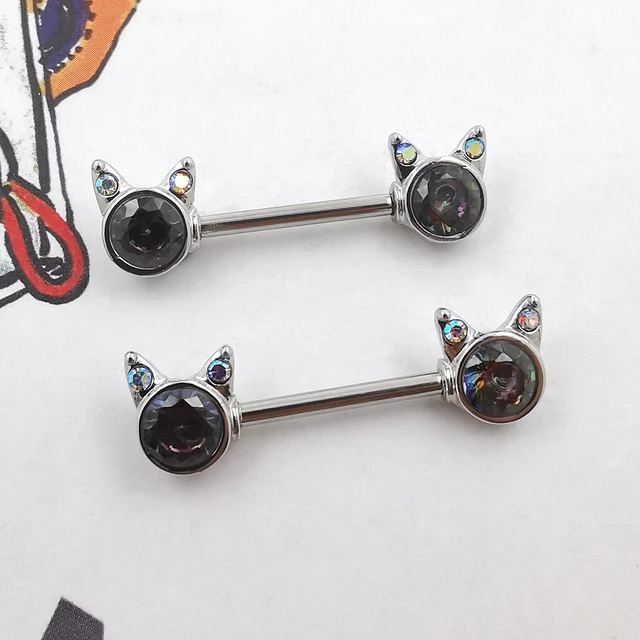 Jhjt 14g 2pcs Cute Nipple Rings 316l Surgical Stainless Steel Cat