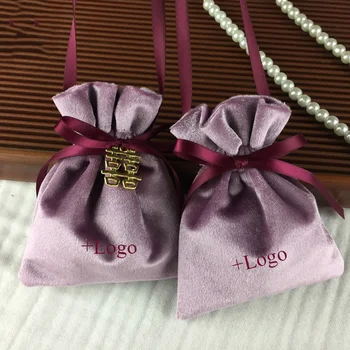 

50PCS Velvet Jewelry Pouch Custom Logo Bag Packaging Necklace Bracelet Ring Watch Gift Bag Silk Ribbon Drawstring Small Pouch