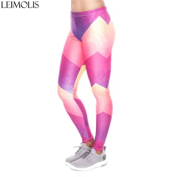 

LEIMOLIS 3D print Purple geometry striped fitness push up workout leggings women Harajuku High Waist punk rock sexy leggins