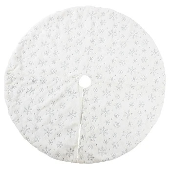 

90cm White Flannel Embroidered Snowflake Christmas Tree Skirt Christmas New Year Home Decorations