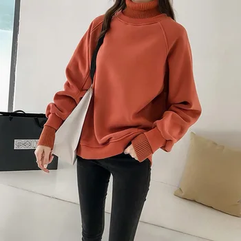 

Turtleneck Long Sleeve Women Sweater Solid Mujer Loose Casual Sweaters Korean Female Pullovers Outwear Solid Tops Hoodie