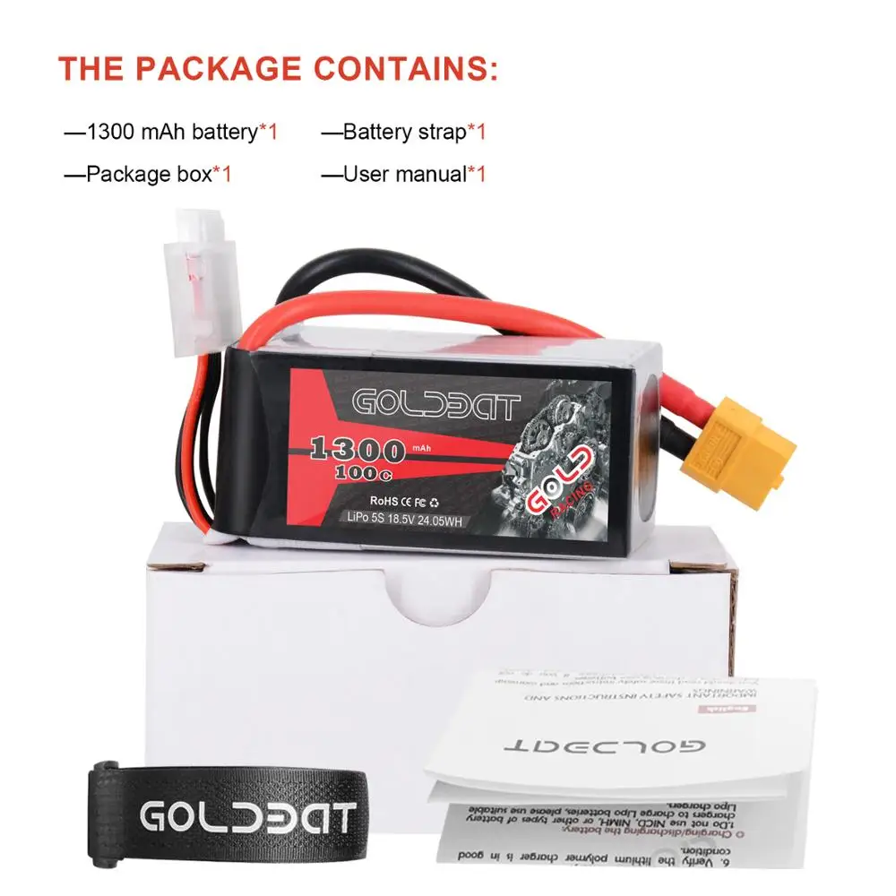 GOLDBAT FPV Lipo батарея 1300 мАч 5s 100C батарея 18,5 в Дрон литий-полимерный аккумулятор 5s с XT60 вилкой для Heli самолет Дрон FPV гонки