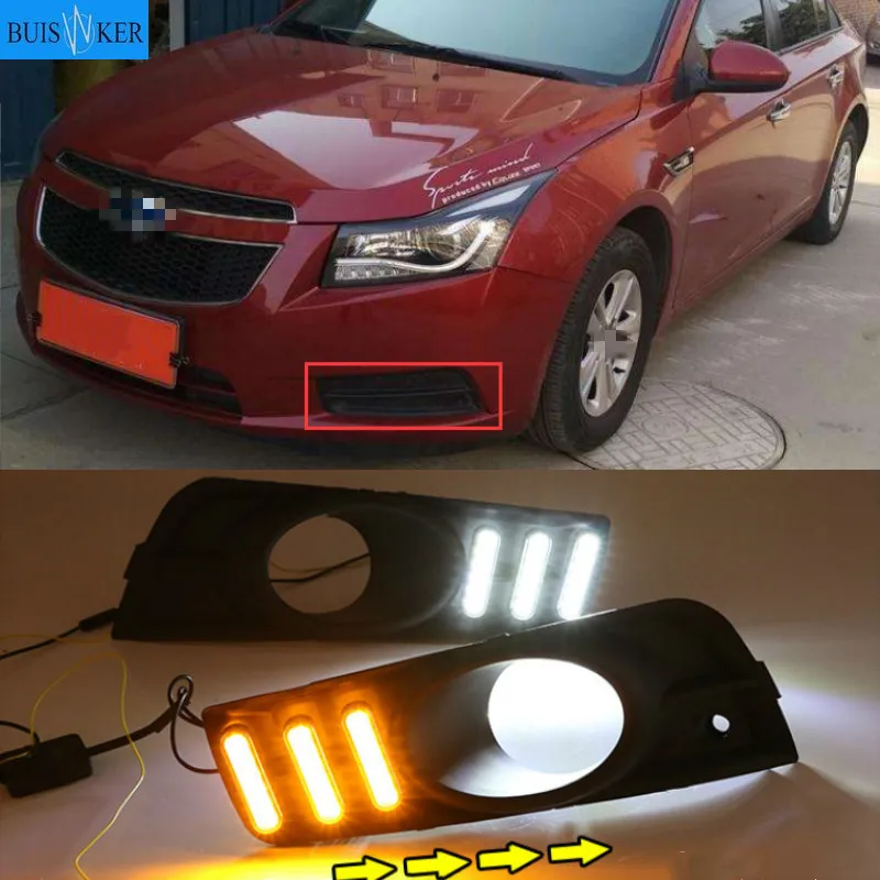 

2PCS For chevrolet cruze 2009 2010 2011 2012 2013 2014 DRL Daytime Running Light fog lamp cover with yellow turn signal