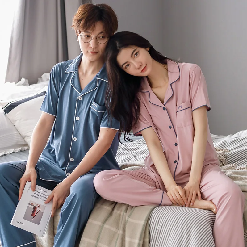 Летняя Пижама для влюбленных одежда сна из 100% хлопка мягкие пижамные комплекты