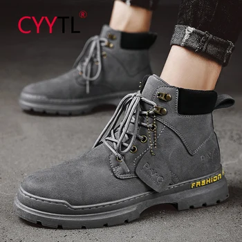 

CYYTL Winter Ankle Boots Men's Casual Outdoor Shoes Leather Waterproof Work Boots Warm Military 2020 Platform Buty Meskie
