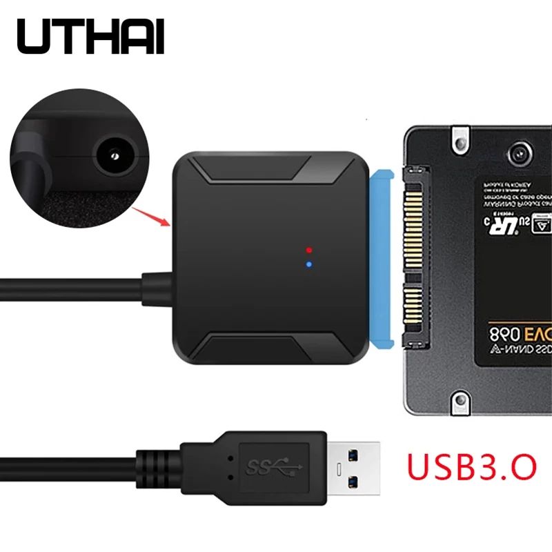 UTHAI T39 HDD 어댑터 케이블 USB 3.0 to SATA3 5Gbps 2.5/3.5인치 하드 드라이브용 쉬운 하드 디스크 케이블 IPFS 읽기