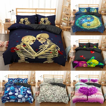 

Homesky Skull Bedding Set Romantic Love Heart Duvet Cover Queen King Size 100% microfiber Bed Linen set Printed Bedclothes