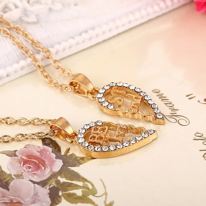 Heart Broken Necklace with Crystal Zircon Inlaid Best Friend Friendship Accessory Jewelry for Girl Gold Color Wholesale | Украшения и