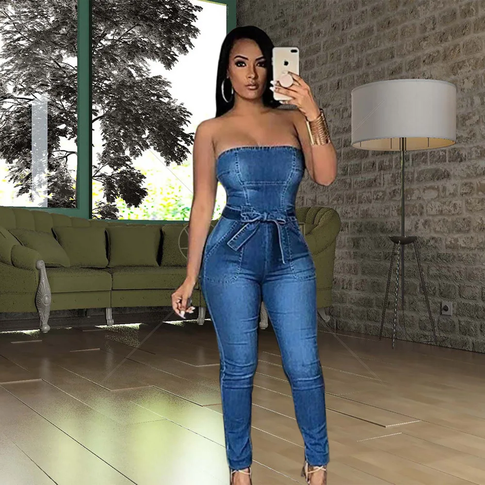 Quality Women Denim Jumpsuits African Jeans Fashion Strapless Stretch One  Piece Rompers Elegant Sexy Bodycon Outfits Jumpsuit - Jumpsuits - AliExpress