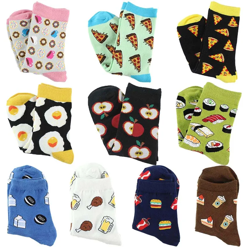 Смешные носки Харадзюку Еда Гамбург/пиццы/суши милые носки Для женщин Divertidos молоко творческая жизнь Sokken женские носки