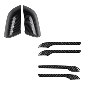 

6 Pcs Car Accessories,For Tesla Model 3: 1 Pair Car Rear View Mirror Cover & 4Pcs Protector Decals Cover Anti-Scratch Door Handl