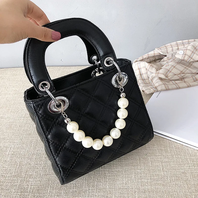 

2019 New Style High Grade Sense Pearl Handbag Bag Women's Korean-style Versatile Fashion Rhombus Western Style Shoulder Bag