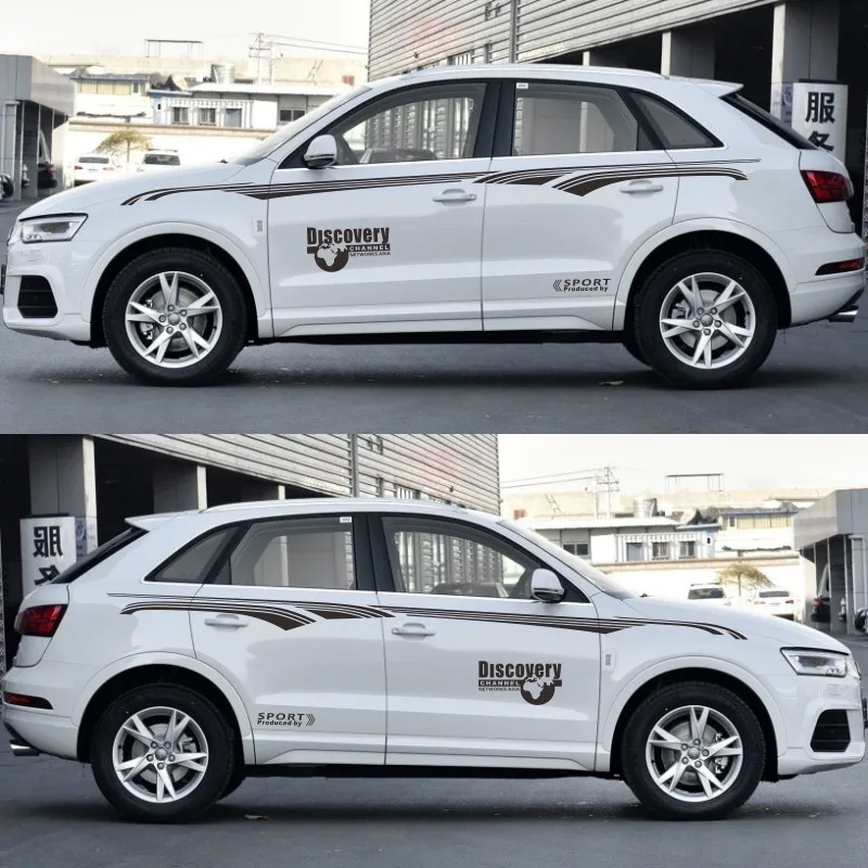 Автомобильный Стайлинг, Спортивная Автомобильная наклейка для Audi A1 A3, Дискавери, Спортивная наклейка, боковая дверь, хвост, Декоративная Виниловая наклейка - Название цвета: Style-C Black