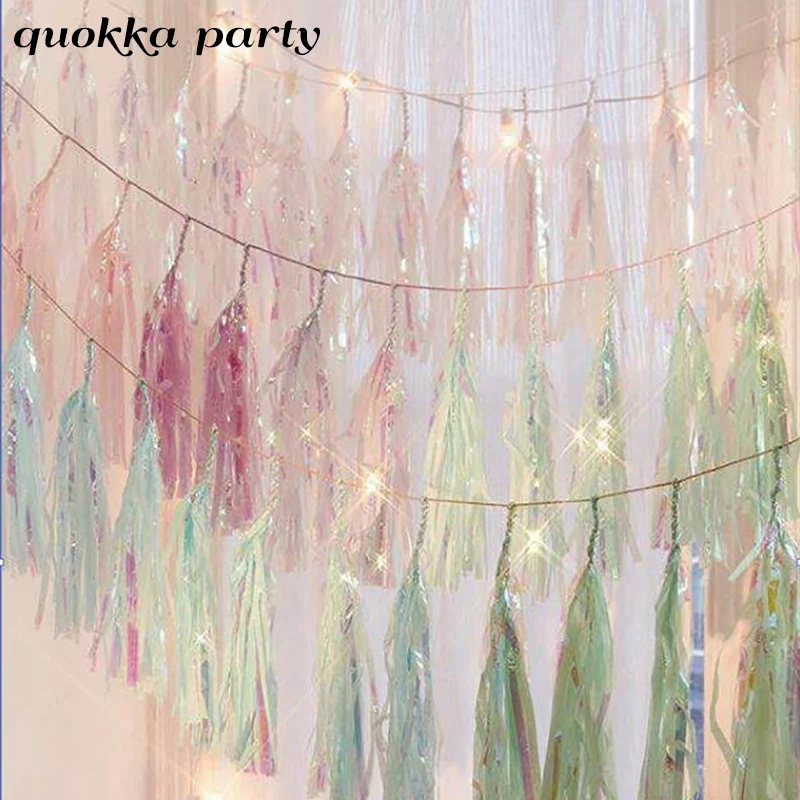 5pcs Mermaid Party Rainbow Tissue Paper Tassel Garland Wedding Party Baby Shower Decorations Bachelorette Unicorn Party Supplies