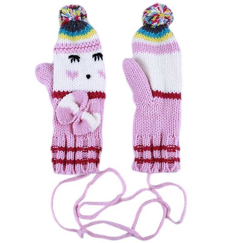 Зимние Мультяшные перчатки на полный палец, варежки для женщин, Invierno Mujer, акриловые теплые плотные перчатки, модные наручные перчатки для девочек - Цвет: Pink