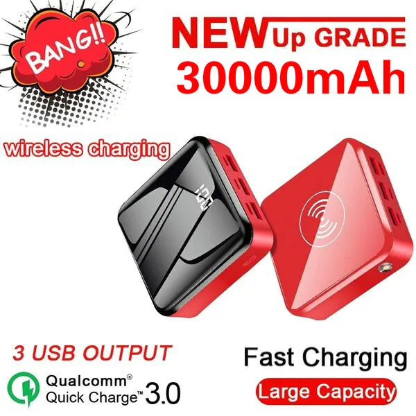 30000mAh QI Wireless Power Bank Mini 3 USB Digital Display LED Lights External Battery Portable Fast Charger for Samsung Iphone|Power Bank| - AliExpress