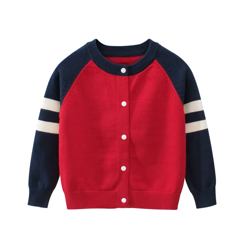 

Children's Autumn Winter Long Sleeve Sweaters Kids Buttons Red Green Striped Casual Jacket Boys and Girls Preppy Style Sweater