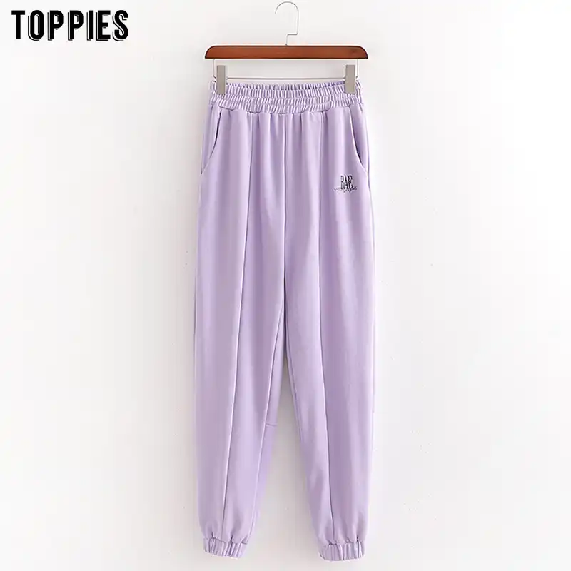 purple high waisted trousers