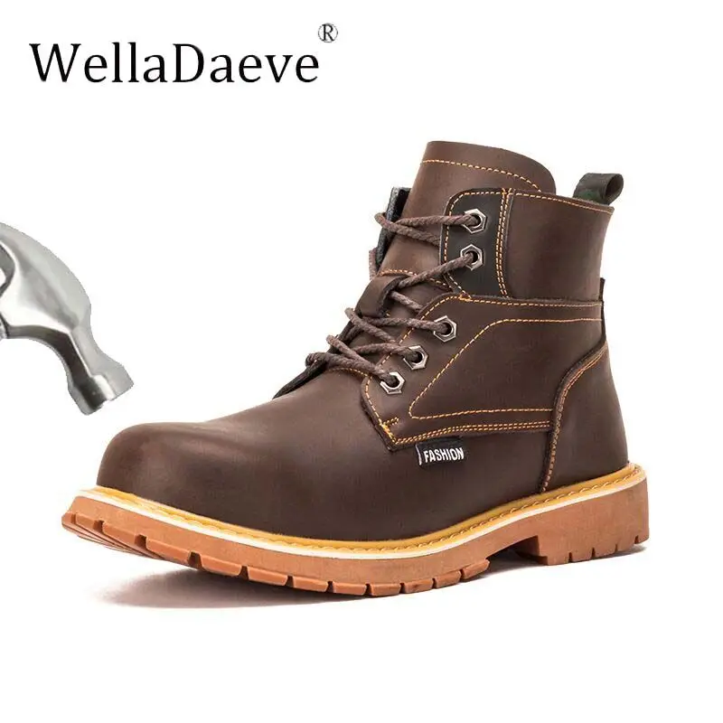 Men Winter High Top Steel Toe Safety Shoes Genuine Leather Construction Outdoor Martin Boots Anti-piercing Protection Work Shoes