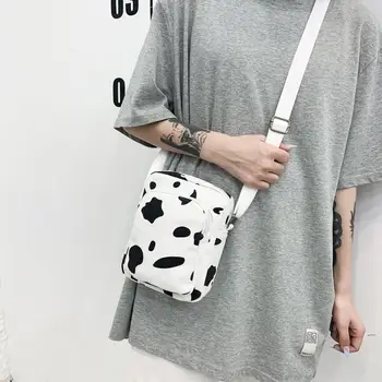 

S.IKRR Cow Print Canvas Bag Cute Small Bags For Women 2020 Personality Fashion Casual Crossbody Bag Designer Womens Bags Shopper