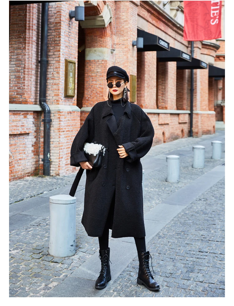 DBYcoolWinter, куртка из овечьей шерсти, женская, длинная, двубортная, свободная, толстая, овчина, пальто, плюс размер, теплая парка, Женская куртка 546847685