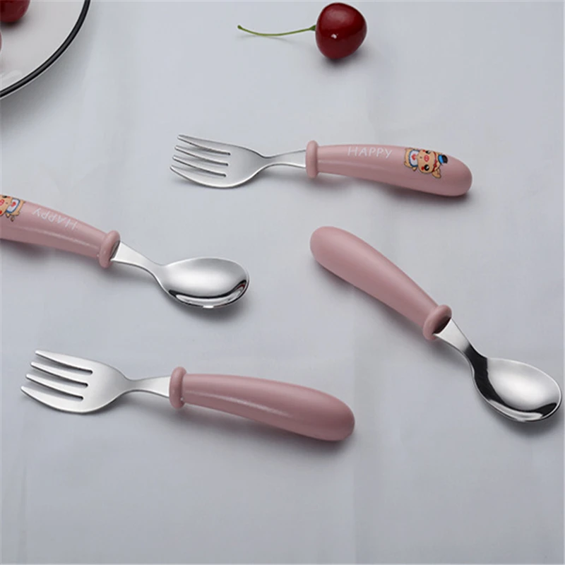 Baby Gadgets Tableware Set Children Utensil Stainless Steel Toddler Dinnerware Cutlery Cartoon Infant Food Feeding Spoon Fork baby feeding spoon