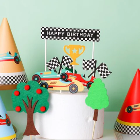 Car Theme Happy Birthday Cake Topper Kids Baby Shower Birthday Party Decoration Cartoon Candy Bar Cake Supplies