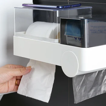 

Kitchen Wall Suction Storage Box Roll Paper Tube Household Paper Holder Bathroom Napkin Box Waterproof Punch-free Rack