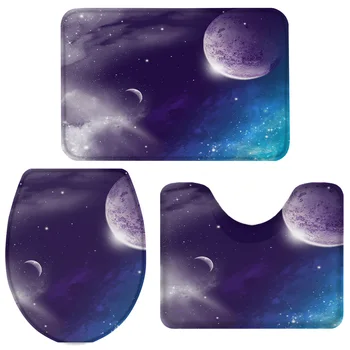 

Universe Fantasy Blue Purple Bath Set Toilet Cover Mat Pedestal Rug Non-Slip Bathroom Rug Set