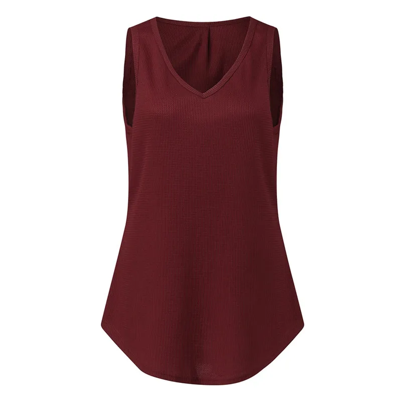 Womens V Neck Tank Tops Waffle Knit Sleeveless Tunic Casual Pleated Back Loose Shirts Tops Comfortable 40D30 (10)