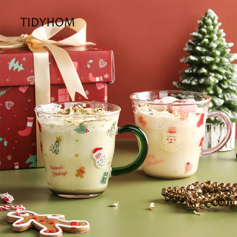 

Christmas Glass Kettle Set Cute Print Glass Cup with Gift Box Creative Heat-Resistant Water Cup Large Capacity Cold Kettle Mug
