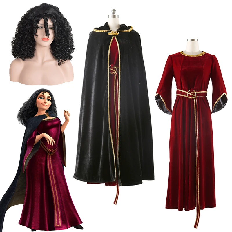 High Quality Full Sets Halloween Movie Rapunzel Mother Gothel Cosplay  Costum Handsel Black Curly Wig - Cosplay Costumes - AliExpress