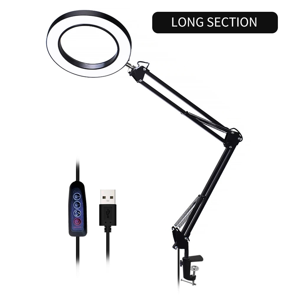 

5X Magnifying Lamp with Clamp Magnifying Glass Desk Lamp Adjustable Swivel Arm USB Lamp Magnifier with Magnifier 3 Mode Dimmable