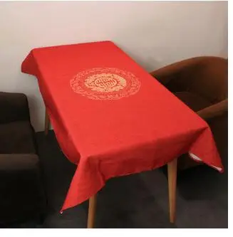 

Wedding supplies red double happiness table cloth fabric cotton and linen rectangular round desk cloth Chinese coffee table tabl