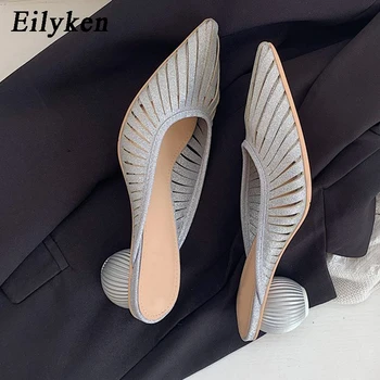 

Eilyken 2020 Summer New Designer Slippers Women Mules Shoes Fashion Stripe Slides Ladies Mules Female silver Slippers