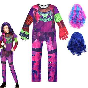

Purple Audrey Costumes Girls Halloween Costumes for Kids Fancy Party Teen Kids Costume+ Wig Descendants 3 Mal Cosplay Costumes