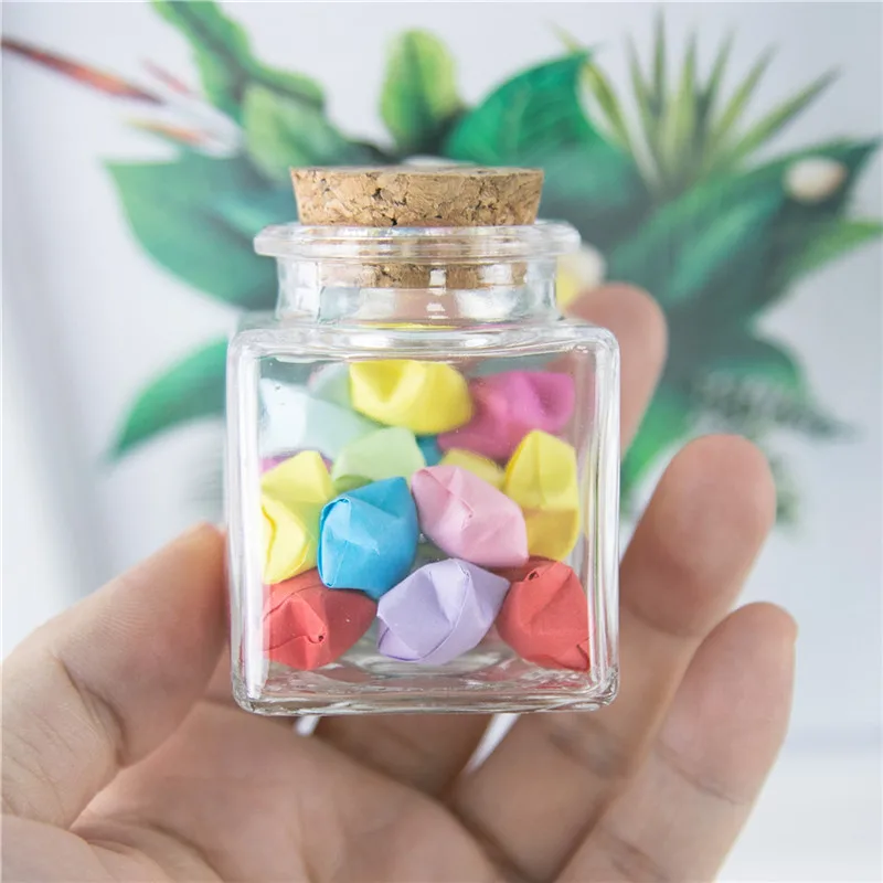 Small Square Bottle With Corks Clear Square Empty Glass Bottles glycyrrhiza sweets Food Grade Seal 50ml Jars Vials 24pcs 2
