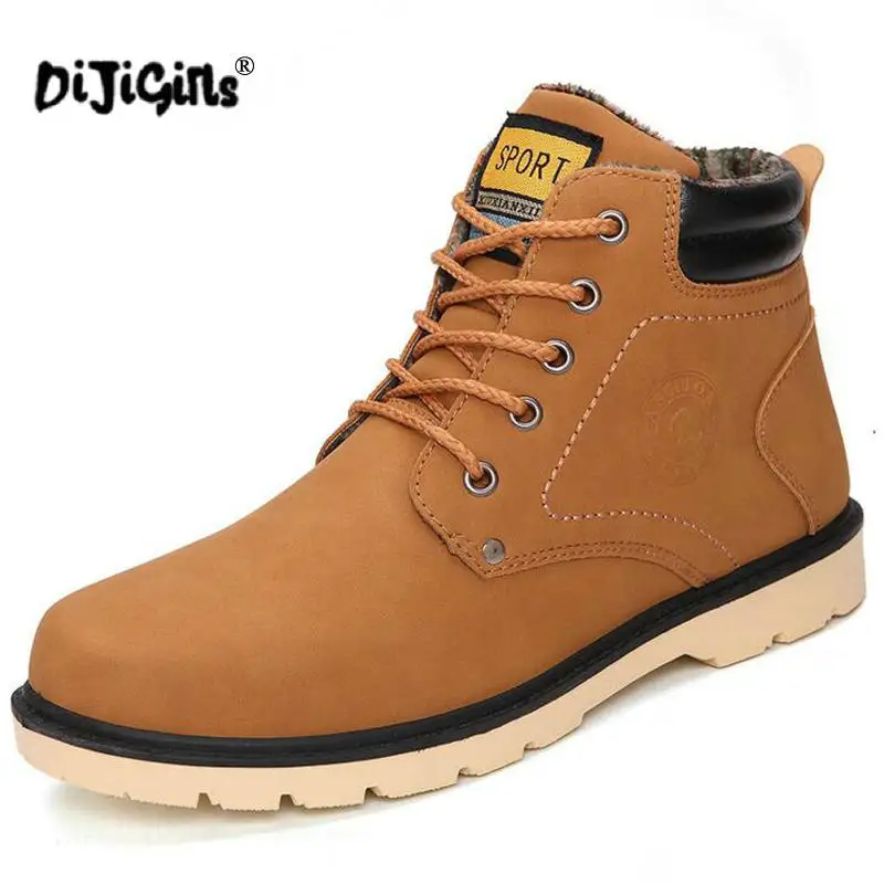 DIJIGIRLS Super Warm Men's Winter Pu Leather Ankle Boots Men Autumn Waterproof Snow Boots Leisure Martin Autumn Boots Shoes Mens